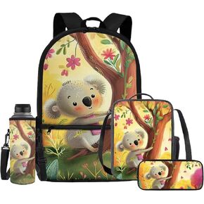 Highland Cow Backpack with Lunch Box Kids Girls Preschool/Primary Bookbag Lunch Box Back Pack Lunchbag Pencil Case Water Bottle Holder School Daycare Bag