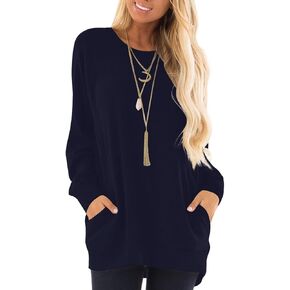 KUOTAI Womens Fall Long Sleeve T-Shirts Casual Tunic Tops for Leggings Loose Soft Blouses with Pocket