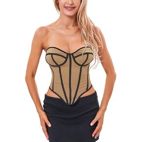 Women Wrap Corset Tube Top Sleeveless Contrast Color Open Back Irregular Hem Bandeau Top Slim Colorblock Vest