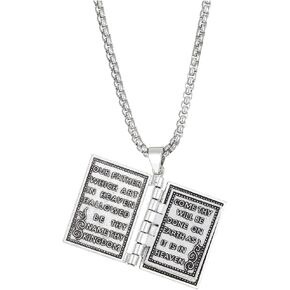 Yocoyee Vintage Religious Christian Holy Bible Verse Prayer Book Pendant Necklace Openable for Men's Necklace Jewelry