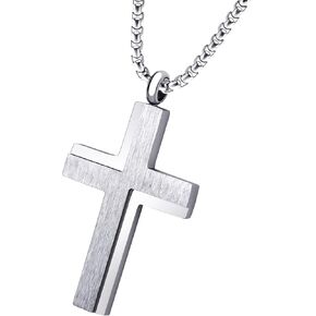 555Jewelry Stainless Steel Box Chain Cross Necklace for Men & Women, 16-24 Inch