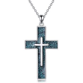 YFN Cross Necklace Sterling Silver Turquoise Cross Pendant Jewelry Gifts for Women Men