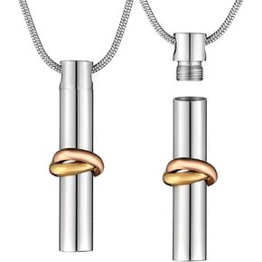 STWTR Stainless steel cylinder souvenir capsule pendant necklace, cremation ash pill container necklace
