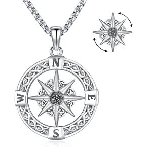 Compass Necklace for Women Men 925 Sterling Silver Pendant Urn Necklaces for Ashes Picture Locket Necklace Anchor Necklace Viking Necklace Crystals CZ Moonstone Abalone Shell Turquoise Compass Jewelry