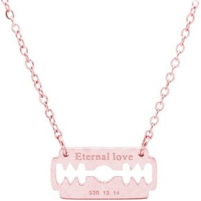 AOCHEE Stainless Steel Razor Blade Pendant Charm Necklace 3 Colors Engraved Unisex Jewelry 18"