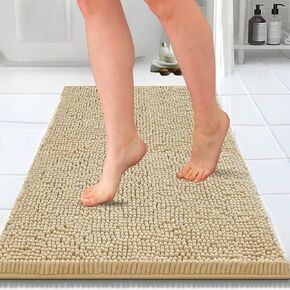 Softstep Non Slip Washable Bathroom Rug | Ultra-Absorbent Chenille Bath Mat 36x24 | Machine Washable Non-Slip Bathroom Rugs | Plush Black & Beige Bath Rug | Durable Non-Slip TPR Backing