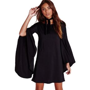 VIVICASLTE Women's USA Long Flare Bell Sleeve Blouse Mini Dress in Kuwait