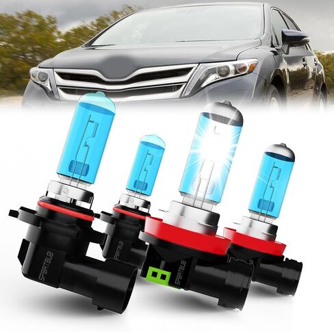 متوافق مع مصابيح الهالوجين الأمامية لسيارة Toyota Venza 2009-2016، مجموعة هالوجينات الضوء الساطع، 9005/HB3/H10 شعاع عالٍ + H11/H8/H9 شعاع منخفض، 4 عبوات in Kuwait