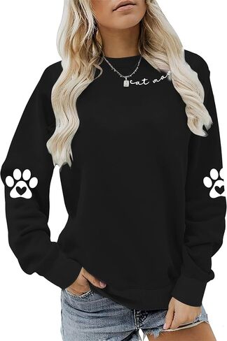 سويت شيرت Cat Mom للنساء: قميص برسومات مخالب القطط، سترة قطط عاشقة للقطط، بأكمام طويلة in Kuwait