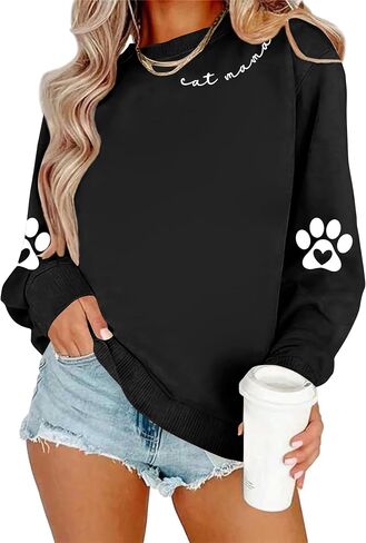 سويت شيرت Cat Mom للنساء: قميص برسومات مخالب القطط، سترة قطط عاشقة للقطط، بأكمام طويلة in Kuwait