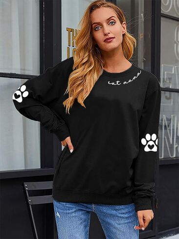 سويت شيرت Cat Mom للنساء: قميص برسومات مخالب القطط، سترة قطط عاشقة للقطط، بأكمام طويلة in Kuwait
