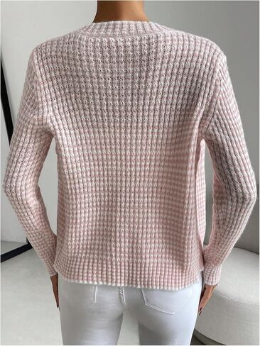 GORGLITTER Women's Checkered Cardigan Long Sleeve Striped Lightweight Knitted Sweaters Fall Fashion in Saudi Arabia