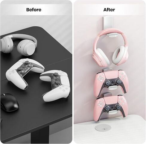 (2 Pack) Sticky Headphone Stand Controller Holder - EURPMASK Adhesive Gaming Headset Hook, Headphone Holder for Desk with Soft Rubber Pads, Universal PC Gaming Accessory Controller Headset Stand,White in Saudi Arabia