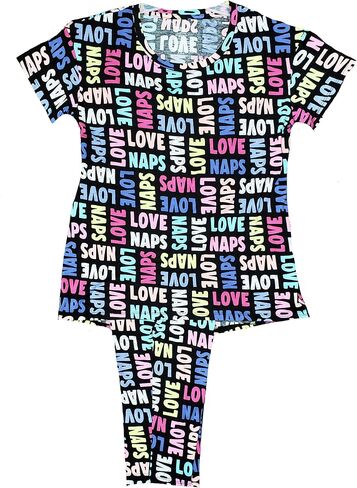 طقم نوم بيجامة منسوجة من Love Naps باللون الأسود بالكامل وبيجامة كابري - مقاس 3XL in Kuwait