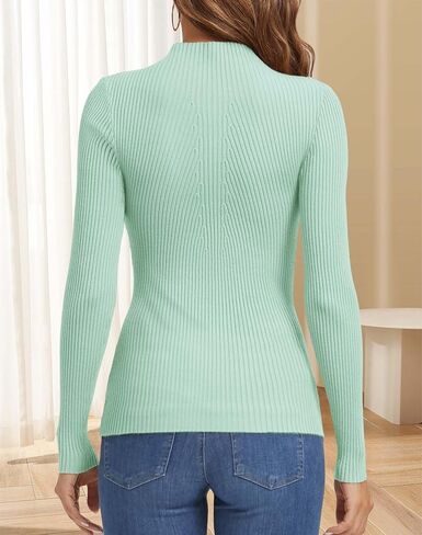 ATHMILE Women's 2025 Fall Long Sleeve Pullover Ribbed Knit Sweater Low Mock Neck Slim Fit Basic Casual Tee Tops in Kuwait