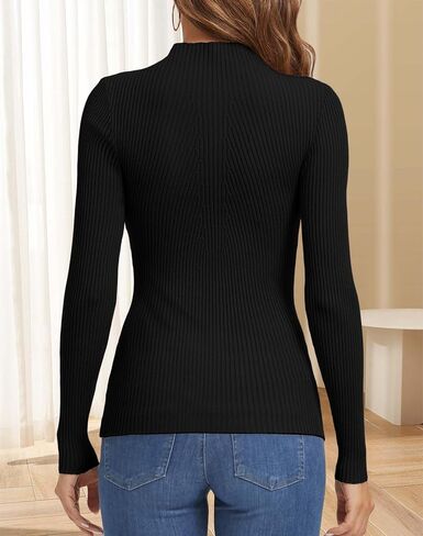 ATHMILE Women's 2025 Fall Long Sleeve Pullover Ribbed Knit Sweater Low Mock Neck Slim Fit Basic Casual Tee Tops in Kuwait