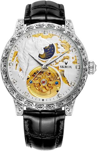 FORSINING Men's Tourbillon Watch Luxury Skeleton Carved Moon Phase Automatic Self-Winding Watches with Genuine Leather Strap in Saudi Arabia