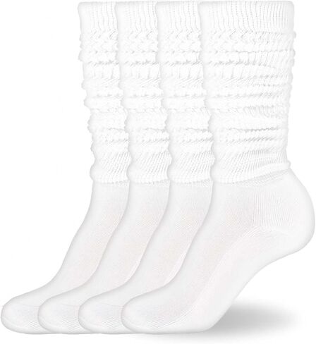 Lusofie 2 Pairs White Long Socks Knit Slouch Socks, Stacked Knee High Socks White Scrunchie Socks for Women Men in Saudi Arabia