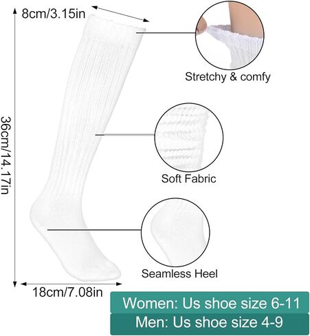 Lusofie 2 Pairs White Long Socks Knit Slouch Socks, Stacked Knee High Socks White Scrunchie Socks for Women Men in Saudi Arabia
