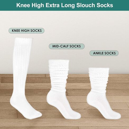 Lusofie 2 Pairs White Long Socks Knit Slouch Socks, Stacked Knee High Socks White Scrunchie Socks for Women Men in Saudi Arabia