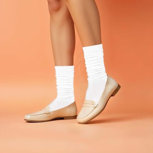 Lusofie 2 Pairs White Long Socks Knit Slouch Socks, Stacked Knee High Socks White Scrunchie Socks for Women Men in Saudi Arabia