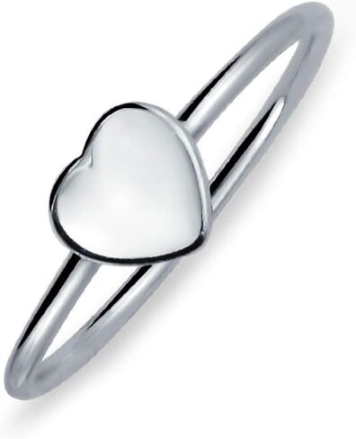 Personalize Simple ABC Heart Shape Monogram Script Or Block Letter Alphabet A-Z Signet Heart Initial Ring For Women Teens .925 Sterling Silver Customizable in Kuwait