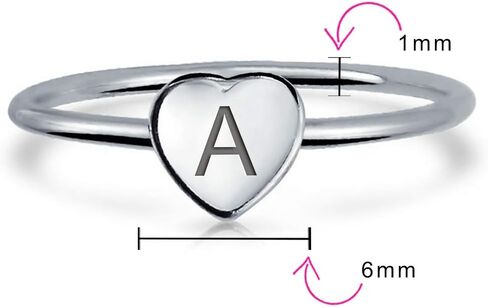 Personalize Simple ABC Heart Shape Monogram Script Or Block Letter Alphabet A-Z Signet Heart Initial Ring For Women Teens .925 Sterling Silver Customizable in Kuwait