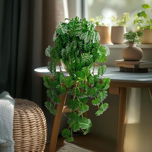 2 PCS Artificial Hanging Plants, Fake Hanging Monstera Leaves Ivy Vine Faux Greenery Tropical Palm Leaves Outdoor Hanging Plants Leaf Plant for Garden Home Decor in Saudi Arabia