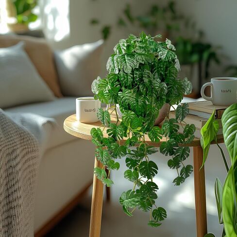 2 PCS Artificial Hanging Plants, Fake Hanging Monstera Leaves Ivy Vine Faux Greenery Tropical Palm Leaves Outdoor Hanging Plants Leaf Plant for Garden Home Decor in Saudi Arabia