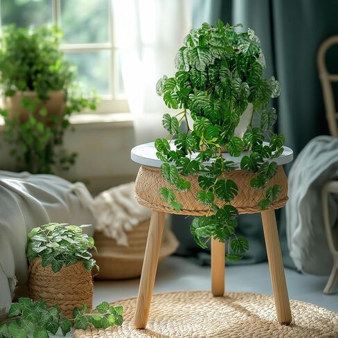 2 PCS Artificial Hanging Plants, Fake Hanging Monstera Leaves Ivy Vine Faux Greenery Tropical Palm Leaves Outdoor Hanging Plants Leaf Plant for Garden Home Decor in Saudi Arabia