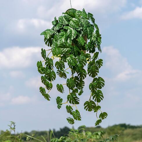 2 PCS Artificial Hanging Plants, Fake Hanging Monstera Leaves Ivy Vine Faux Greenery Tropical Palm Leaves Outdoor Hanging Plants Leaf Plant for Garden Home Decor in Saudi Arabia
