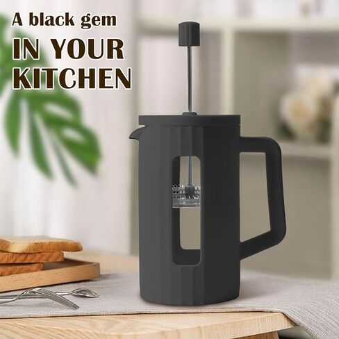 ماكينة صنع القهوة بالضغط الفرنسي 20 أونصة/600 مل، ماكينة صنع القهوة بالضغط الفرنسي من زجاج البورسليكات، 3 فلاتر، مقاومة لدرجات الحرارة العالية، درجة الطعام، ماكينة صنع القهوة، أسود ساطع in Kuwait