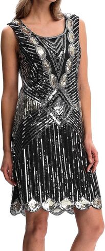 فساتين العشرينيات للنساء، فساتين فلابر للسيدات من العشرينيات جاتسبي، زي لحفلات العشرينيات، هدية للنساء، أسود فضي، مقاس M in Kuwait