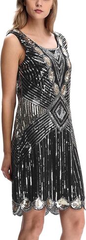 فساتين العشرينيات للنساء، فساتين فلابر للسيدات من العشرينيات جاتسبي، زي لحفلات العشرينيات، هدية للنساء، أسود فضي، مقاس M in Kuwait