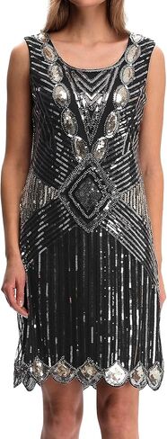 فساتين العشرينيات للنساء، فساتين فلابر للسيدات من العشرينيات جاتسبي، زي لحفلات العشرينيات، هدية للنساء، أسود فضي، مقاس M in Kuwait