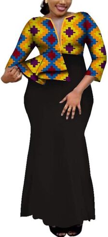 African Dashiki Deep V-Neck Party Long Womens Dress Ethnic Style Floral Maxi Big Sizes Ladies Summer Female Clothes in Kuwait