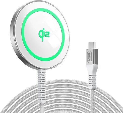 شاحن لاسلكي ESR HaloLock Qi2، شاحن iPhone 15W Qi2 Magsafe، لوحة شحن لاسلكية لسلسلة iPhone 16/15/14/13/12، AirPods 4/3/Pro/Pro 2، لوحة شحن مغناطيسية قوية مع كابل من النوع C، أسود in Kuwait