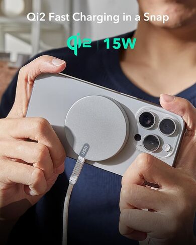 شاحن لاسلكي ESR HaloLock Qi2، شاحن iPhone 15W Qi2 Magsafe، لوحة شحن لاسلكية لسلسلة iPhone 16/15/14/13/12، AirPods 4/3/Pro/Pro 2، لوحة شحن مغناطيسية قوية مع كابل من النوع C، أسود in Kuwait