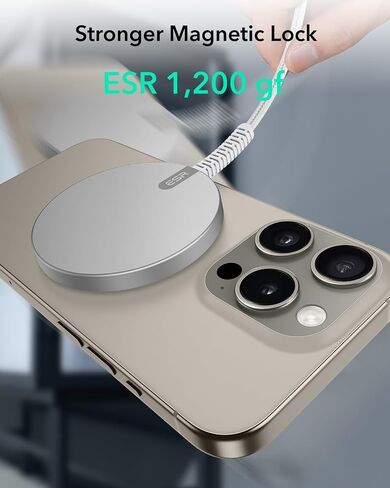 شاحن لاسلكي ESR HaloLock Qi2، شاحن iPhone 15W Qi2 Magsafe، لوحة شحن لاسلكية لسلسلة iPhone 16/15/14/13/12، AirPods 4/3/Pro/Pro 2، لوحة شحن مغناطيسية قوية مع كابل من النوع C، أسود in Kuwait