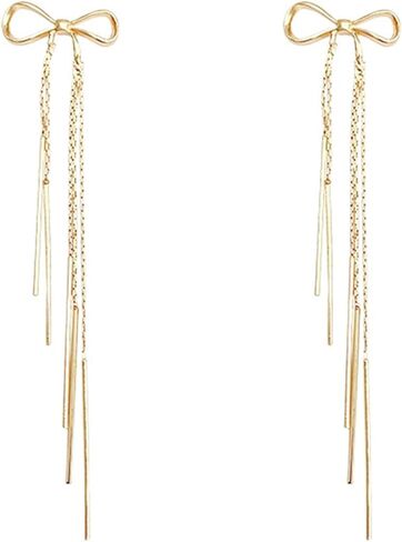 أقراط ذهبية وفضية على شكل فيونكة للنساء هدية مجوهرات عصرية سباركلي لطيفة على شكل قطرة متدلية in Kuwait