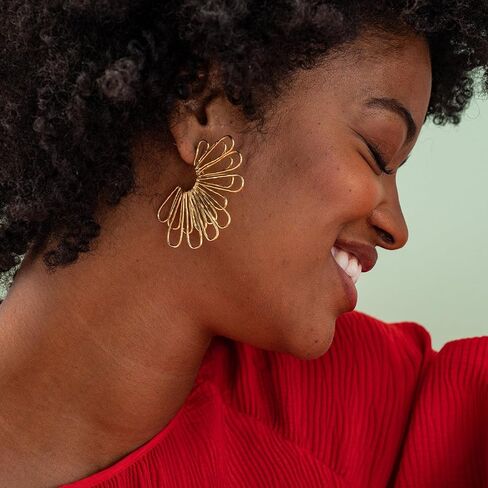 INK+ALLOY أقراط كبيرة للنساء، أقراط بوهو ذات طبقات من النحاس المعدني فلورنسا، مجوهرات مصنوعة يدويًا للبوهيمي الحديث، 2.55 بوصة L (ذهبي) in Kuwait