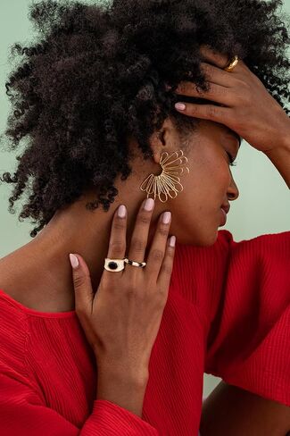 INK+ALLOY أقراط كبيرة للنساء، أقراط بوهو ذات طبقات من النحاس المعدني فلورنسا، مجوهرات مصنوعة يدويًا للبوهيمي الحديث، 2.55 بوصة L (ذهبي) in Kuwait