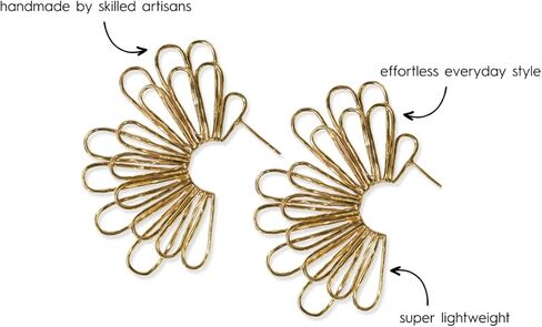 INK+ALLOY أقراط كبيرة للنساء، أقراط بوهو ذات طبقات من النحاس المعدني فلورنسا، مجوهرات مصنوعة يدويًا للبوهيمي الحديث، 2.55 بوصة L (ذهبي) in Kuwait