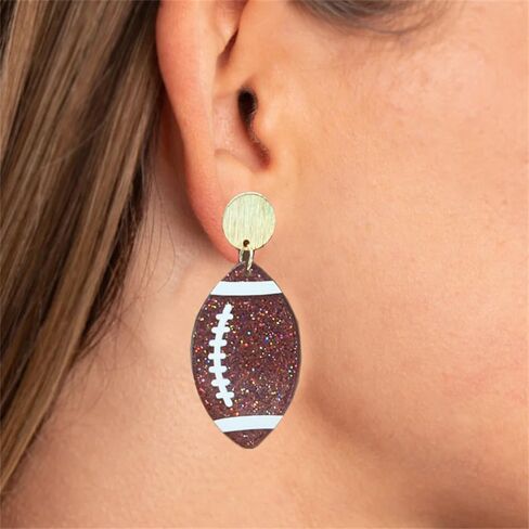 Acrylic Glitter Sports Ball Dangle Earrings for Women Sparkling Football Volleyball Basketball Baseball Drop Earrings Game Day Sport Theme Jewelry Gift in Kuwait