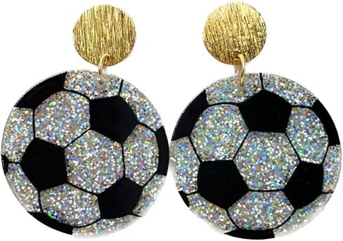 Acrylic Glitter Sports Ball Dangle Earrings for Women Sparkling Football Volleyball Basketball Baseball Drop Earrings Game Day Sport Theme Jewelry Gift in Kuwait