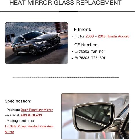 Passenger Right Side Heated Mirror Glass Compatible withHonda Accord 2008-2012 in Saudi Arabia