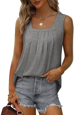 AIMITAG لطيف تكدرت تانك القمم المرأة الصيف ساحة طوق قميص بدون أكمام سترة عادية فلوي مطوي تونك تانك تيز in Kuwait