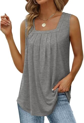 AIMITAG لطيف تكدرت تانك القمم المرأة الصيف ساحة طوق قميص بدون أكمام سترة عادية فلوي مطوي تونك تانك تيز in Kuwait