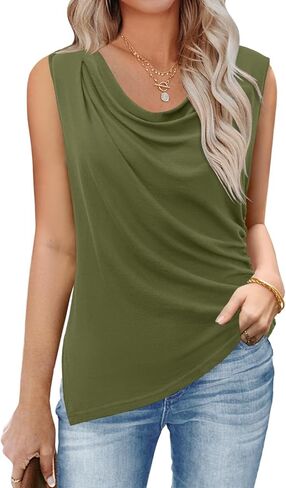 MIHOLL قطع علوية نسائية مكشكشة برقبة على شكل بقرة، بلوزات قصيرة غير رسمية بدون أكمام، قمصان صيفية أساسية من القطن لعام 2024 in Kuwait