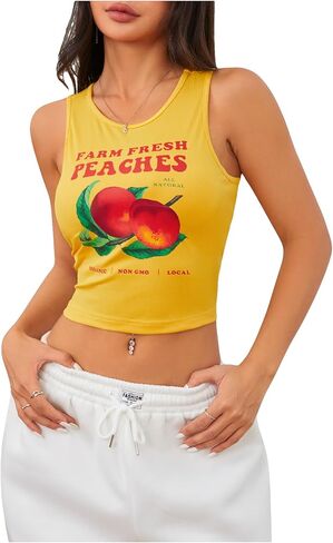 Women's Summer Round Neck Crop Tank Top Casual Letter Print Sleeveless T Shirt in Saudi Arabia